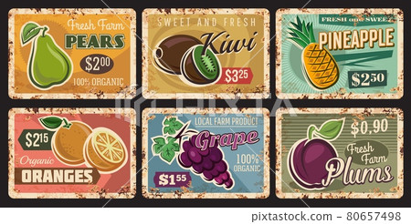 Fruits food metal rusty plates, farm market price 80657498