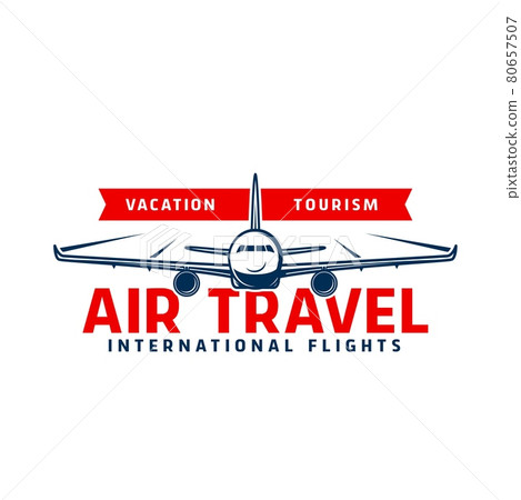 Air travel icon with plane flying in sky 80657507