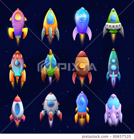 Cartoon spacecraft, rockets and spaceships set 80657520