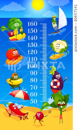 Kids height chart vegetables relax on summer beach 80657541