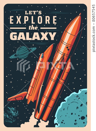 Space rocket and shuttle in galaxy vector poster 80657545