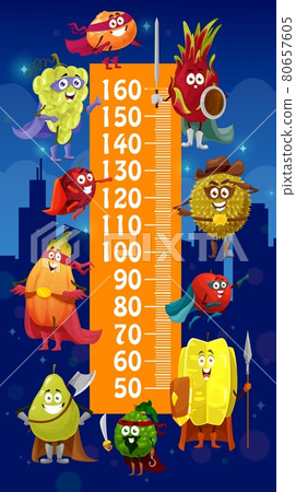 Kids height chart, cartoon fruits superheroes 80657605