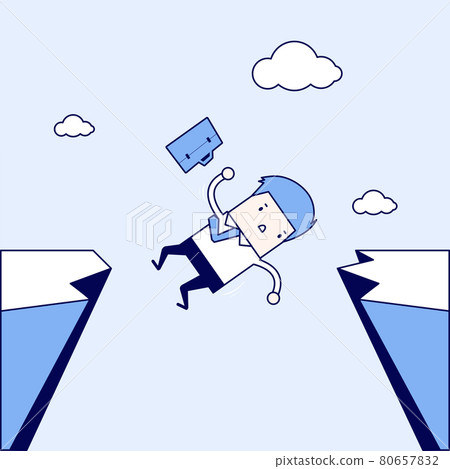 Businessman falling from gap of cliff. Cartoon character thin line style vector. 80657832