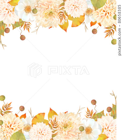 Retro modern cute white background autumn vector frame illustration material of autumn flowers and plants with buds Retro modern cute white background autumn vector frame illustration material of autumn flowers and plants with buds 80658385