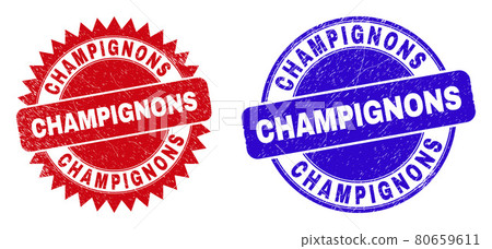 CHAMPIGNONS Rounded and Rosette Stamps with Grunge Texture CHAMPIGNONS Rounded and Rosette Stamps with Grunge Texture 80659611