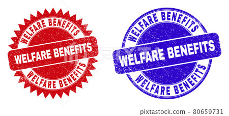 WELFARE BENEFITS Round and Rosette Stamp Seals with Scratched Style WELFARE BENEFITS Round and Rosette Stamp Seals with Scratched Style 80659731