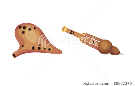 Woodwind Musical Instrument with Mouthpiece for Blowing Vector Set Woodwind Musical Instrument with Mouthpiece for Blowing Vector Set 80662370