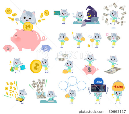 Set of cat girls on money and economy 80663117