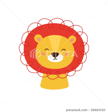 Cute lion with a lush mane. Animal kawaii character. Funny lion. The faces of wild animal. Vector illustration isolated on white background 80664585