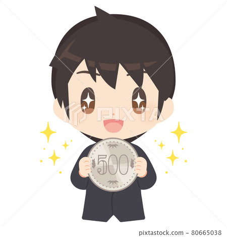 拿著 500 日元大硬幣的商務人士的插圖 拿著 500 日元大硬幣的商務人士的插圖 80665038