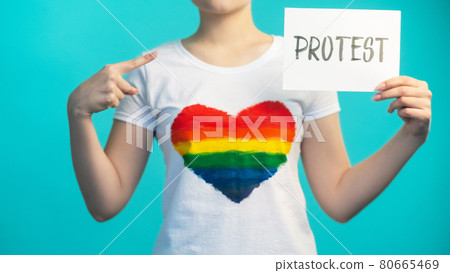 gay protes lgbt empower woman sign rainbow flag gay protes lgbt empower woman sign rainbow flag 80665469
