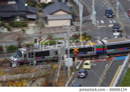 Nagasaki Main Line Limited Express Train Departing from Shin-Tosu Station Nagasaki Main Line Limited Express Train Departing from Shin-Tosu Station 80666134