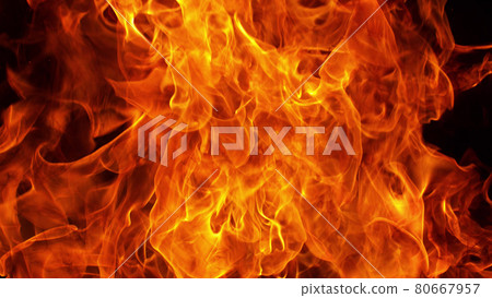 Texture of flames isolated on black background. 80667957