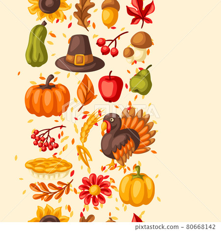 Happy Thanksgiving Day seamless pattern. Background with holiday objects. 80668142