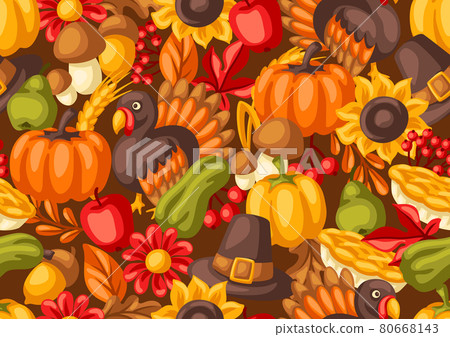 Happy Thanksgiving Day seamless pattern. Background with holiday objects. 80668143