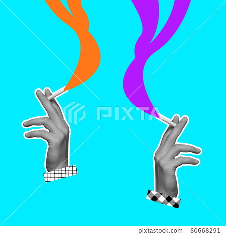 Contemporary art collage and modern design. Concept of idea, inspiration, creativity. Surrealism and minimalism 80668291