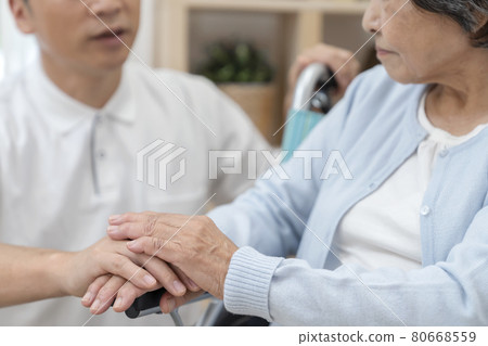 Nursing care image Hand holding body parts Parts cut 80668559