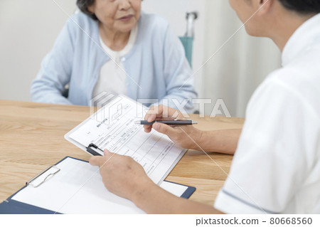 進行護理保險證明書調查的護理負責人護理支援專家身體部位零件削減 80668560