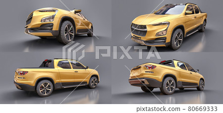 3D illustration of concept cargo pickup truck. 3d rendering. 3D illustration of concept cargo pickup truck. 3d rendering. 80669333