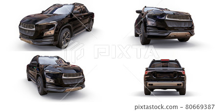 3D illustration of concept cargo pickup truck. 3d rendering. 3D illustration of concept cargo pickup truck. 3d rendering. 80669387