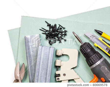 Drywall tools set on white background 80669578