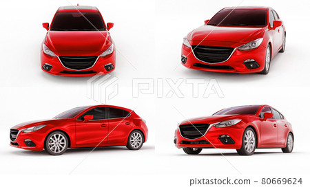 3d illustration. Red city car with blank surface for your creative design. 3D rendering. 80669624