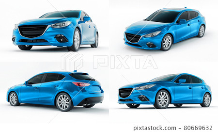 3d illustration. Blue City car for your creative design. 3D rendering. 80669632