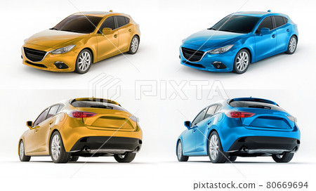 3d illustration. City car with blank surface for your creative design. 3D rendering. 3d illustration. City car with blank surface for your creative design. 3D rendering. 80669694