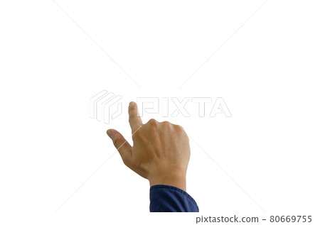 Man pointing hand on a white background. 80669755