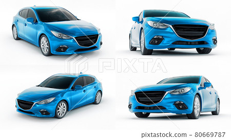 3d illustration. Blue city car with blank surface for your creative design. 3D rendering. 80669787
