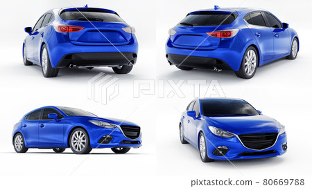 3d illustration. Blue City car for your creative design. 3D rendering. 80669788