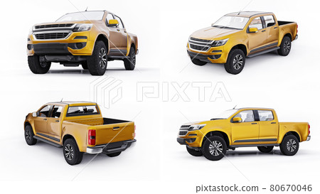 3d illustration. Set pickup car on a white background. 3d rendering. 80670046