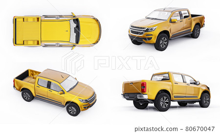 3d illustration. Set pickup car on a white background. 3d rendering. 80670047