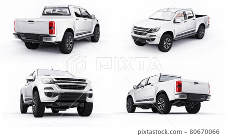 3d illustration. Set pickup car on a white background. 3d rendering. 3d illustration. Set pickup car on a white background. 3d rendering. 80670066