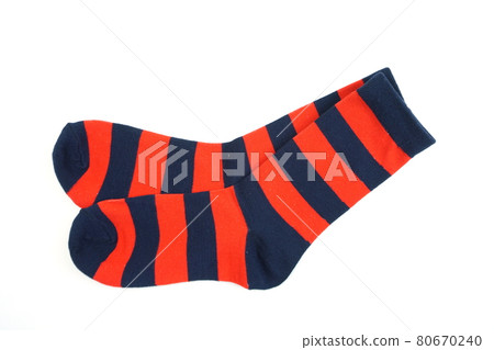 red and black stripe socks isolated on white background 80670240