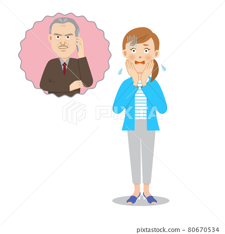 Young woman scared of the phone - Stock Illustration [80670534] - PIXTA