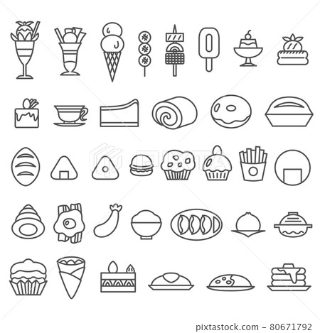 Food Illustration Icon Set Parfait Ice Cream Cake Crepe Donut Dumplings Pudding etc. Food Illustration Icon Set Parfait Ice Cream Cake Crepe Donut Dumplings Pudding etc. 80671792