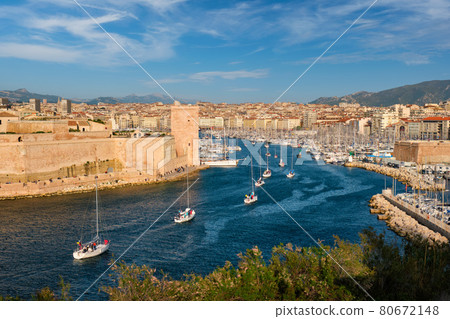 Yachts coming to Marseille Old Port on sunset. Marseille, France 80672148