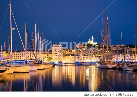 Marseille Old Port in the night. Marseille, France 80672152