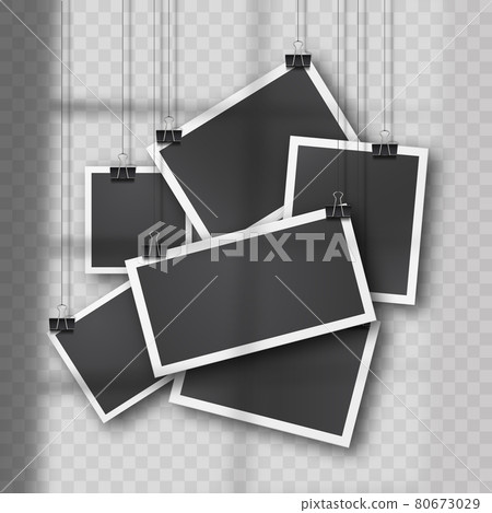 Hanging photo set in vintage style on soft transparent background. Hanging photo set in vintage style on soft transparent background. 80673029