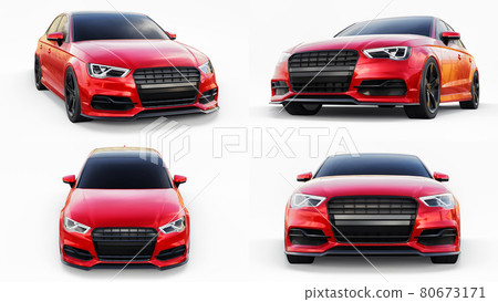 3d illustration. Super fast sports car on a white background. Body shape sedan. Tuning is a version of an ordinary family car. 3d rendering. 80673171