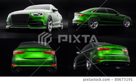 3d illustration. Super fast sports car on a white background. Body shape sedan. Tuning is a version of an ordinary family car. 3d rendering. 80673191