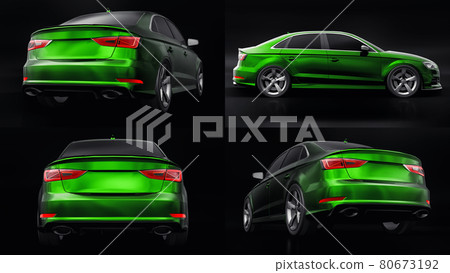 3d illustration. Super fast sports car on a white background. Body shape sedan. Tuning is a version of an ordinary family car. 3d rendering. 80673192