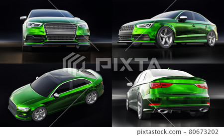 3d illustration. Super fast sports car on a white background. Body shape sedan. Tuning is a version of an ordinary family car. 3d rendering. 80673202