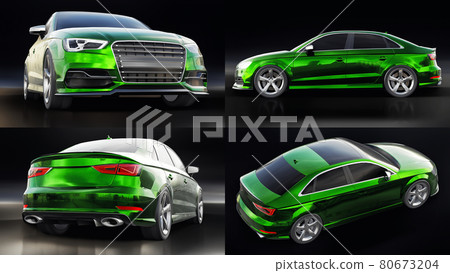 3d illustration. Super fast sports car on a white background. Body shape sedan. Tuning is a version of an ordinary family car. 3d rendering. 3d illustration. Super fast sports car on a white background. Body shape sedan. Tuning is a version of an ordinary family car. 3d rendering. 80673204