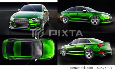 3d illustration. Super fast sports car on a white background. Body shape sedan. Tuning is a version of an ordinary family car. 3d rendering. 3d illustration. Super fast sports car on a white background. Body shape sedan. Tuning is a version of an ordinary family car. 3d rendering. 80673205