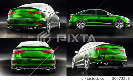3d illustration. Super fast sports car on a white background. Body shape sedan. Tuning is a version of an ordinary family car. 3d rendering. 3d illustration. Super fast sports car on a white background. Body shape sedan. Tuning is a version of an ordinary family car. 3d rendering. 80673206