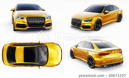 3d illustration. Super fast sports car on a white background. Body shape sedan. Tuning is a version of an ordinary family car. 3d rendering. 3d illustration. Super fast sports car on a white background. Body shape sedan. Tuning is a version of an ordinary family car. 3d rendering. 80673207