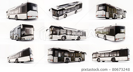 3d illustration. Mediun urban bus on a white isolated background. 3d rendering. 3d illustration. Mediun urban bus on a white isolated background. 3d rendering. 80673248