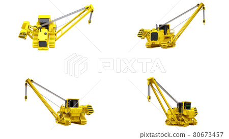 3d illustration. Yellow crawler crane with side boom. 3d rendering. 3d illustration. Yellow crawler crane with side boom. 3d rendering. 80673457